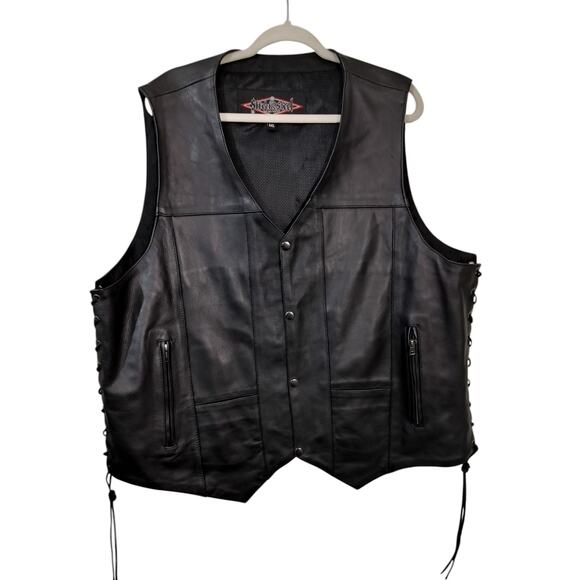 Street & Steel Other - M659) Street & Steel 2nd Amendment Black Leather Motorcycle Vest Size 4XL.Nwot